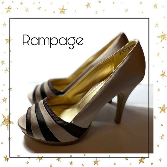 Rampage Beige Brown Peep Toe Fabric Heels - Picture 1 of 7